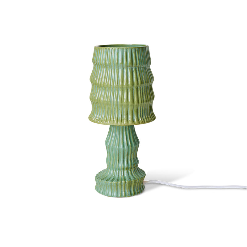 HKLIVING ribbed ceramic table lamp in glossy petal green, shown against a white background