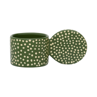 Lucan XL tealight holder in forest green with hand-painted cream dots and an oversized round handle, by Urban Nature Culture