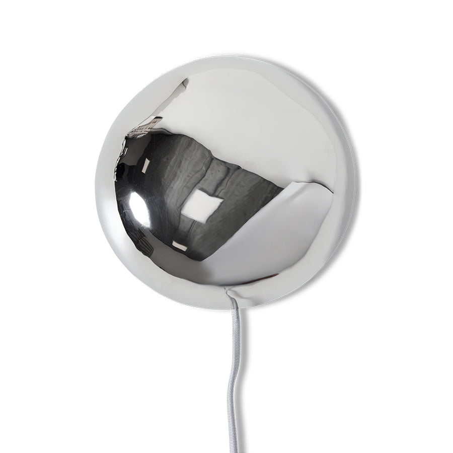 Angled view of HKLIVING polished chrome orb wall lamp on white background