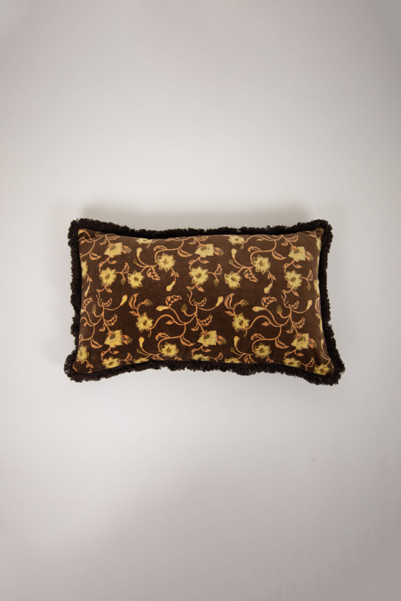 Maribel brown floral velvet cushion with fringe by Olsson & Jensen, 30x50 cm
