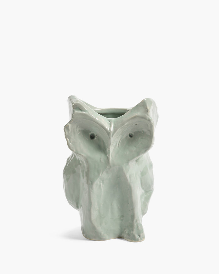 Marni x Serax small owl vase in pale light blue-green stoneware from the After Midnight collection