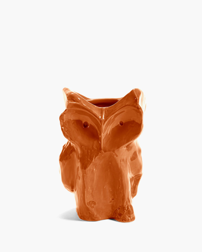 Designer orange owl vase as a sculptural décor piece by Marni x Serax