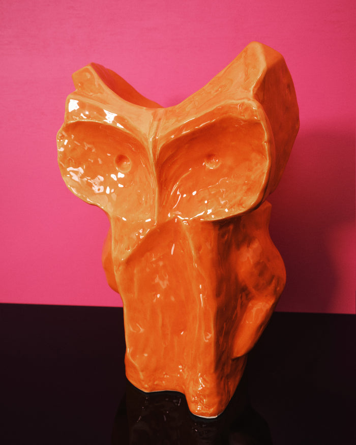 Marni x Serax small owl vase in glossy orange stoneware from the After Midnight collection