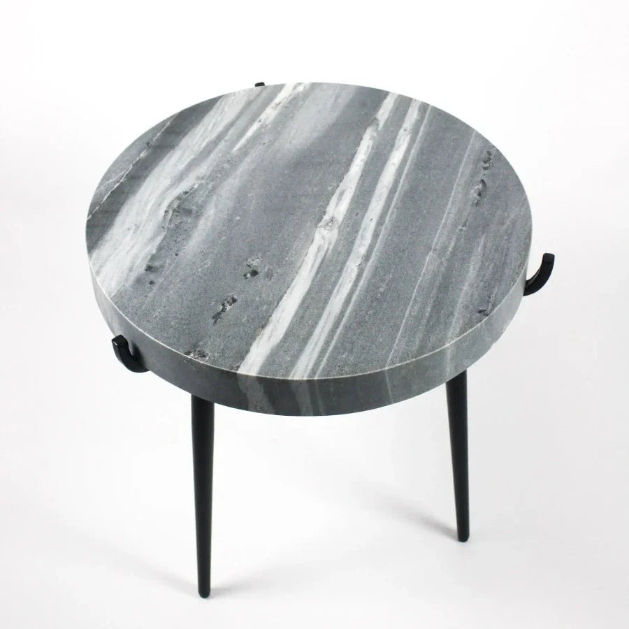 Marwin side table by Olsson & Jensen with a grey marble top and black legs