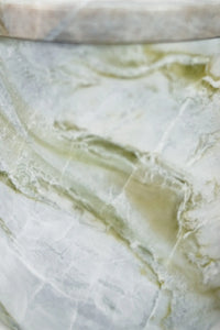 Close-up of the green marble veining on the Mauro candle by Olsson & Jensen