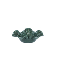 deep green ruffle-edge glass bowl displayed on white background

