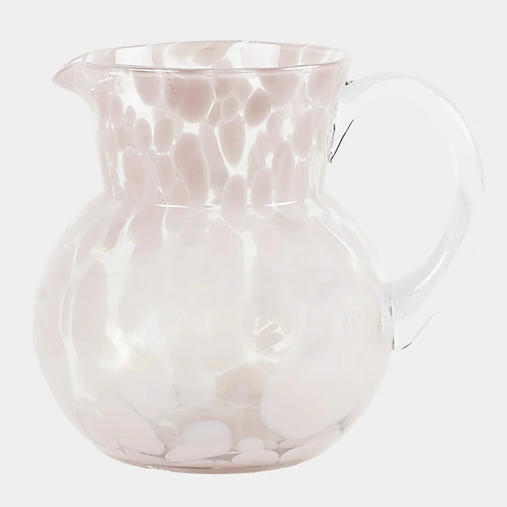 Milano pink hand-blown glass jug with a dappled pattern by Olsson & Jensen