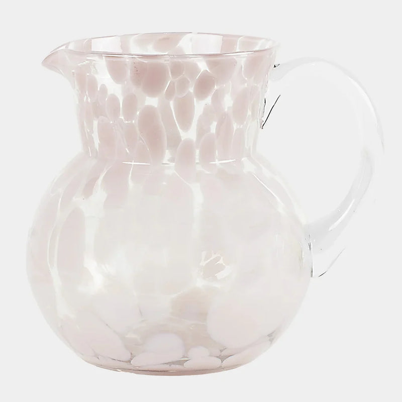 Milano pink hand-blown glass jug with a dappled pattern by Olsson & Jensen