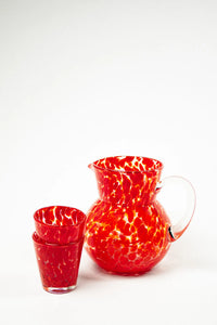 Milano red speckled glass jug with matching glasses by Olsson & Jensen