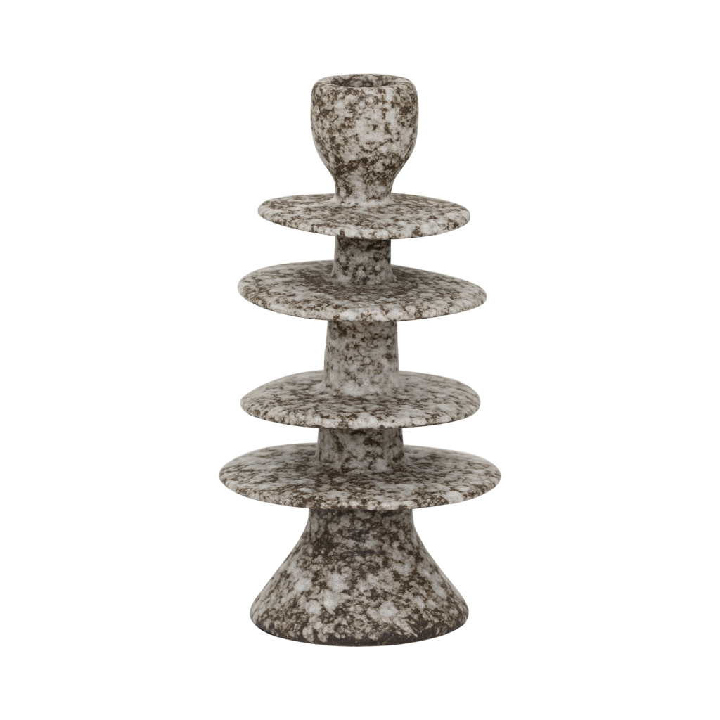 Milo stacked disc candlestick in charcoal speckle by Urban Nature Culture