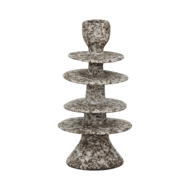 Milo stacked disc candlestick in charcoal speckle by Urban Nature Culture