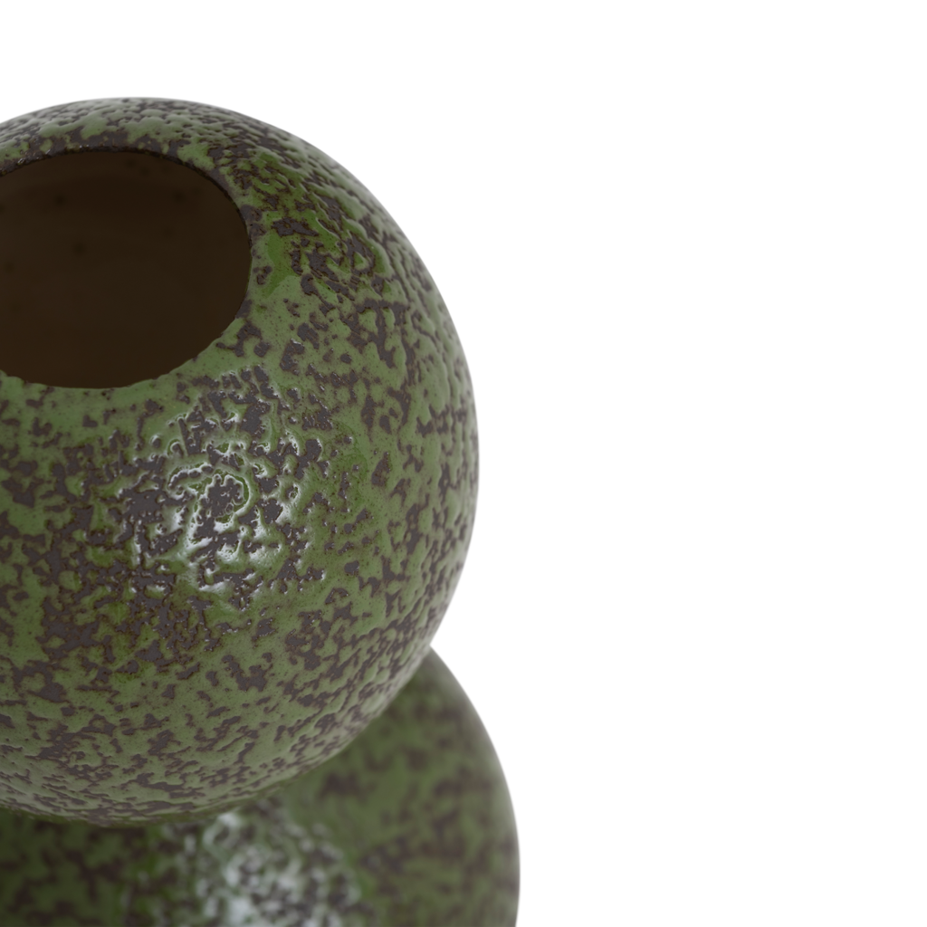 Close-up of the Mio vase's opening and textured green glaze