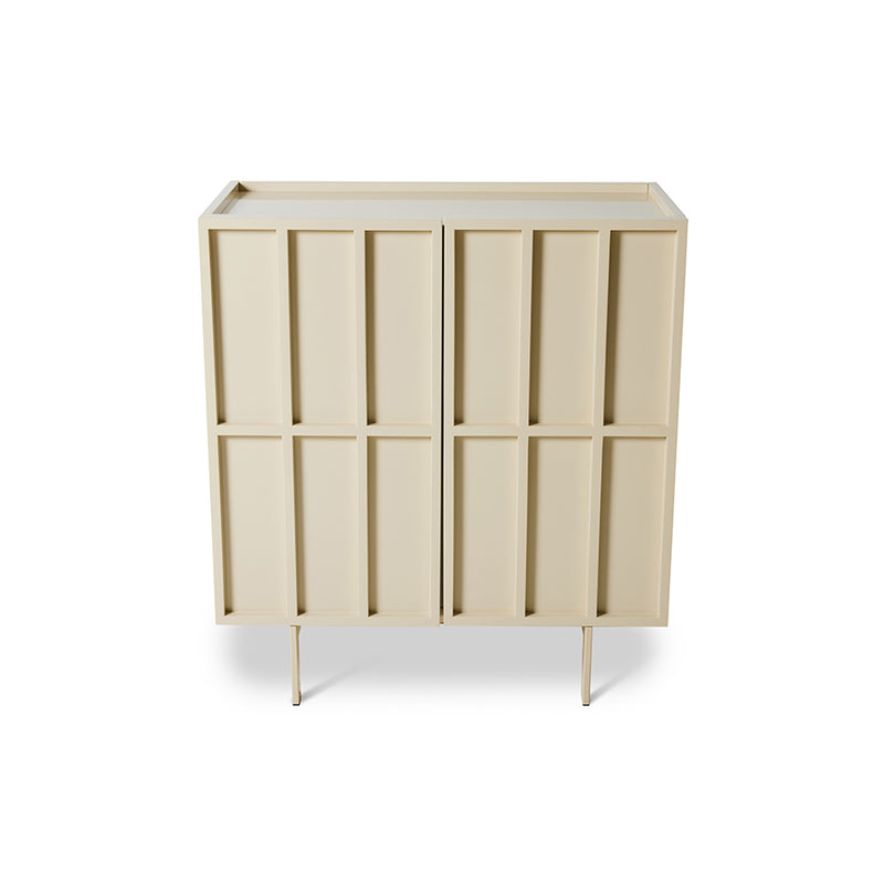 Glossy cream HKLIVING block cupboard, front view from above showing the panelled doors