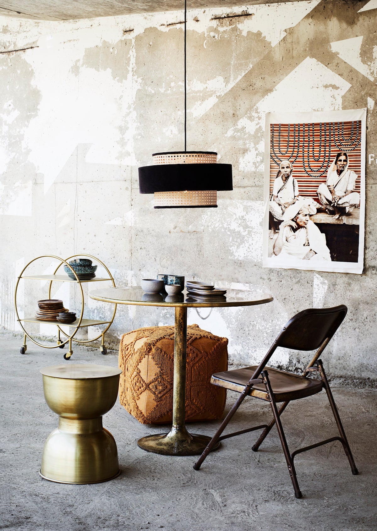 petrol green stoneware bowls styled in a modern rustic dining setting
