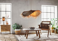 rustic living room with stoneware serving bowl used as a decorative centrepiece
