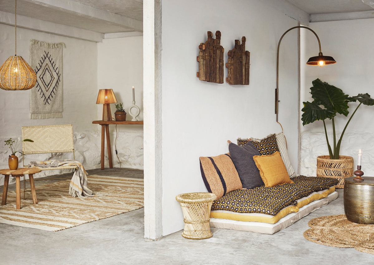 Recycled Cotton Throw – Ecru, Brown & Honey