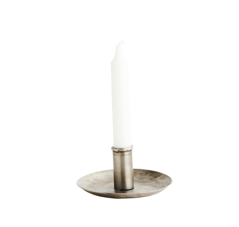 Hand-Forged Iron Candle Holder in Antique Silver – Simple & Sculptural