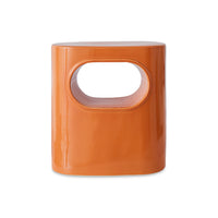 front on view of glossy orange hkliving end table with internal shelf