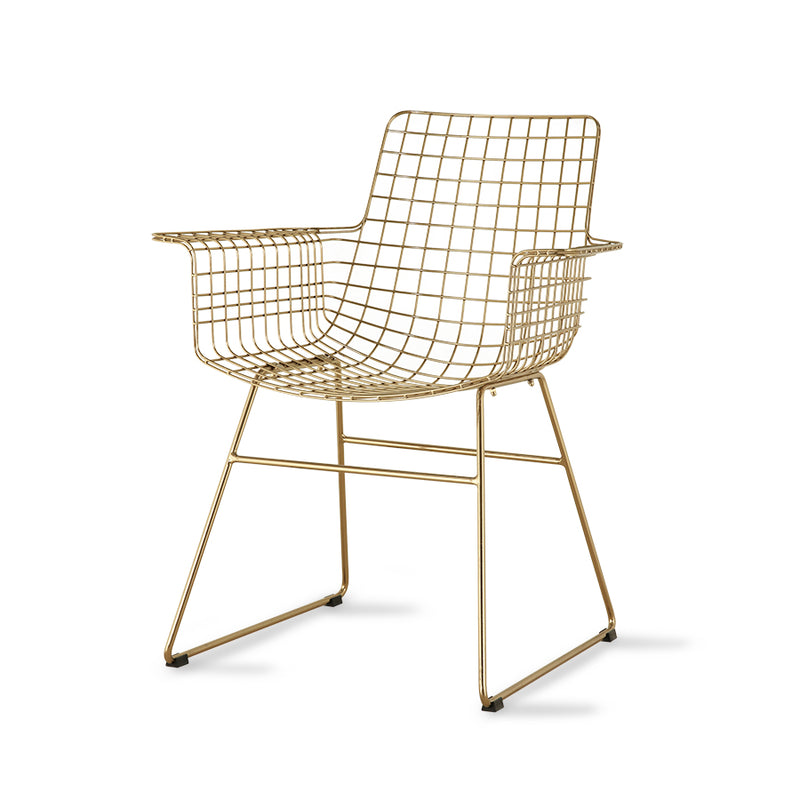 Metal Wire Chair with Arms by hkliving Available in Silver, Brass, and Black