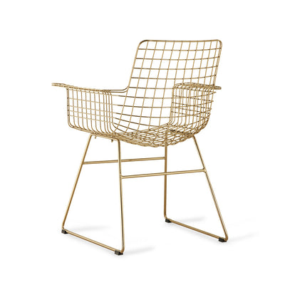 Rear three-quarter view of the brass HKLIVING wire chair with arms