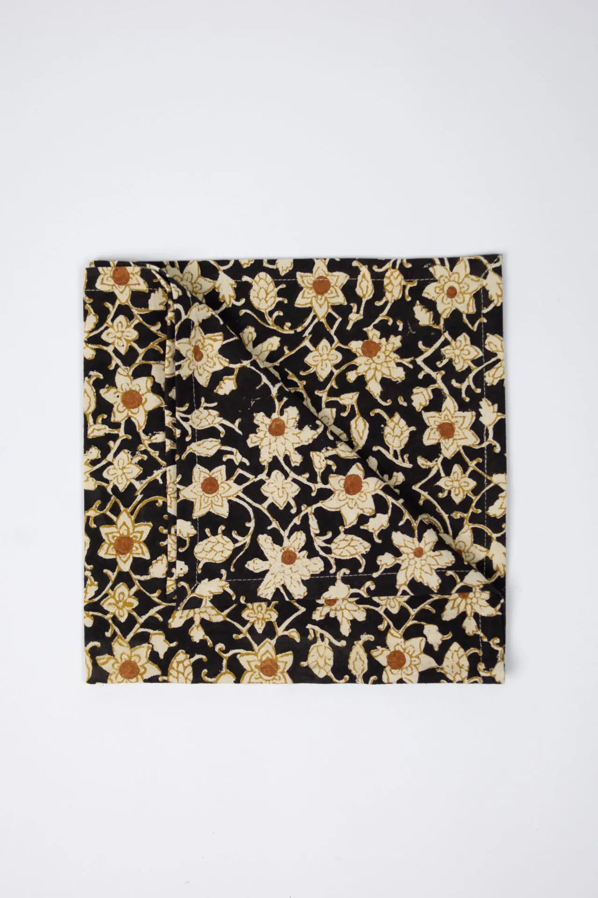 Nadine black floral block print cotton napkin by Olsson & Jensen