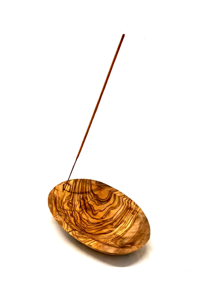 Handcrafted olive wood incense holder – oval design