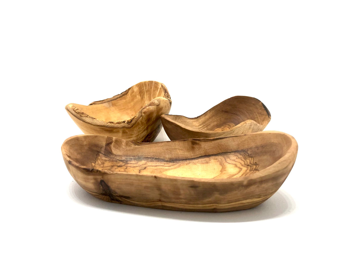 Natural olive wood oval serving bowl unique grain