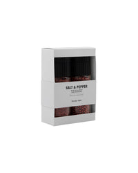 Nicolas Vahé ruby salt and pepper gift box with two grinders in a white windowed box