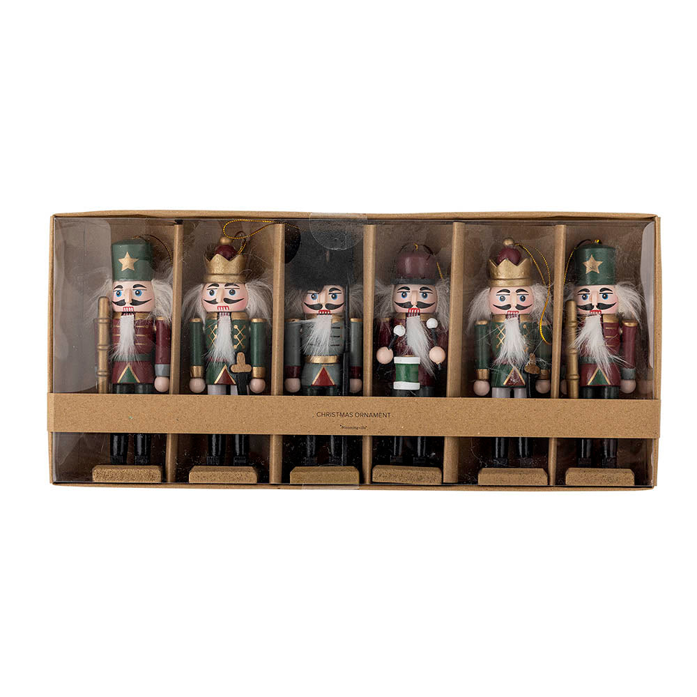 Boxed set of six wooden nutcracker ornaments by Bloomingville