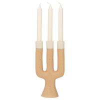 Nox apricot and cream candle holder with three ivory dinner candles