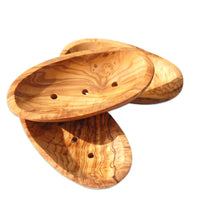 Rustic bathroom soap holders made from Mediterranean olive wood