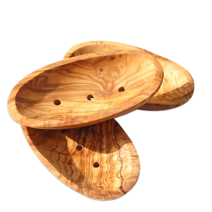 Rustic bathroom soap holders made from Mediterranean olive wood