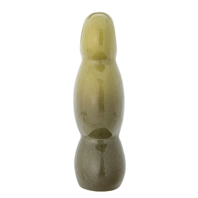 Organic-shaped green ceramic ornament with glossy finish