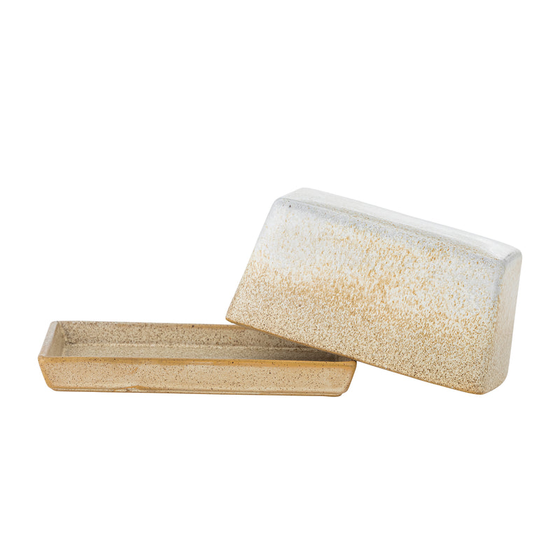 paula butter box nature stoneware with lid and base separated
