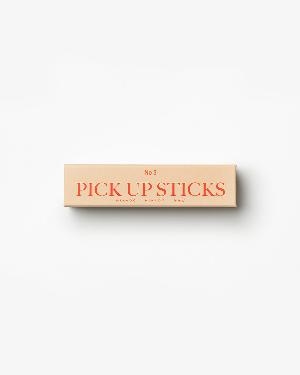 Beige box with red typography reading ‘Pick Up Sticks’