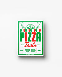 Retro-inspired Pizza Tools box in red and green