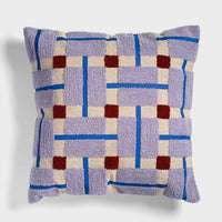 Plano 50x50 hand-tufted cushion in lilac with red, cream and blue grid by &Klevering