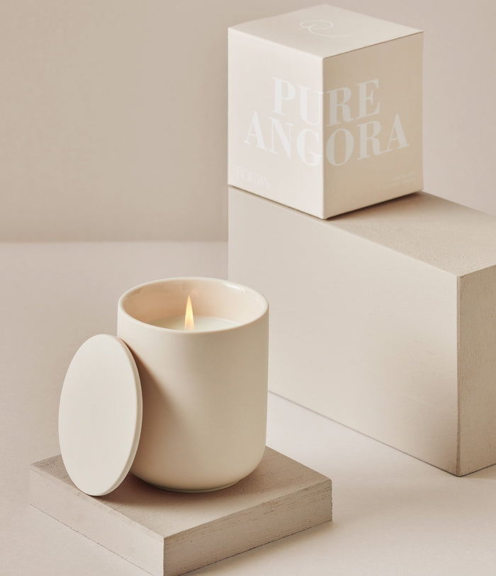 Pure Angora scented candle in matte ceramic vessel with lid and gift box
