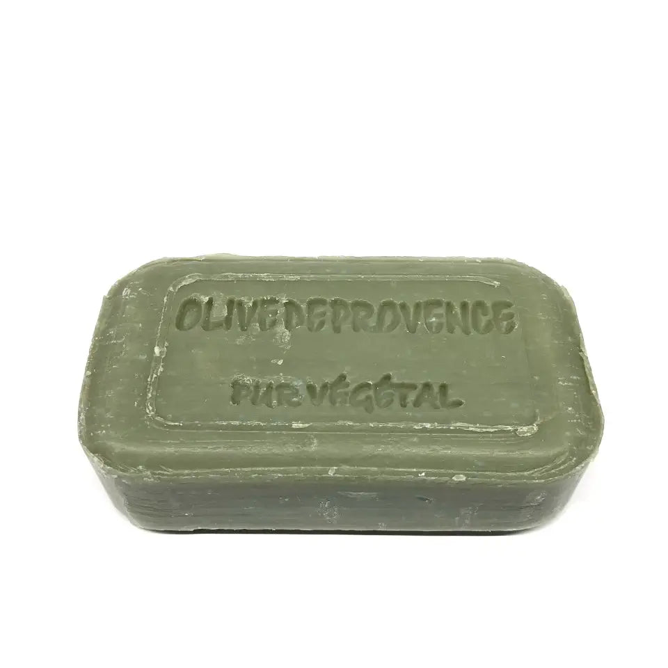 Artisan handmade olive soap enriched with olive oil with 'Olive de Provence' branding on a white background