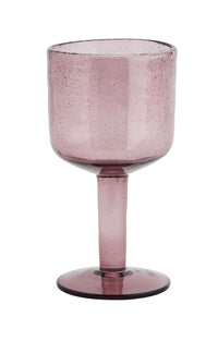 purple bubbled glass wine goblet with rounded bowl
