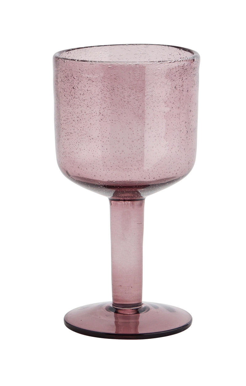 purple bubbled glass wine goblet with rounded bowl

