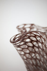 Close-up of the plum lattice pattern and folded rim on the Raphael vase by Olsson & Jensen