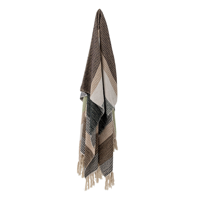 Neutral striped recycled cotton throw hanging