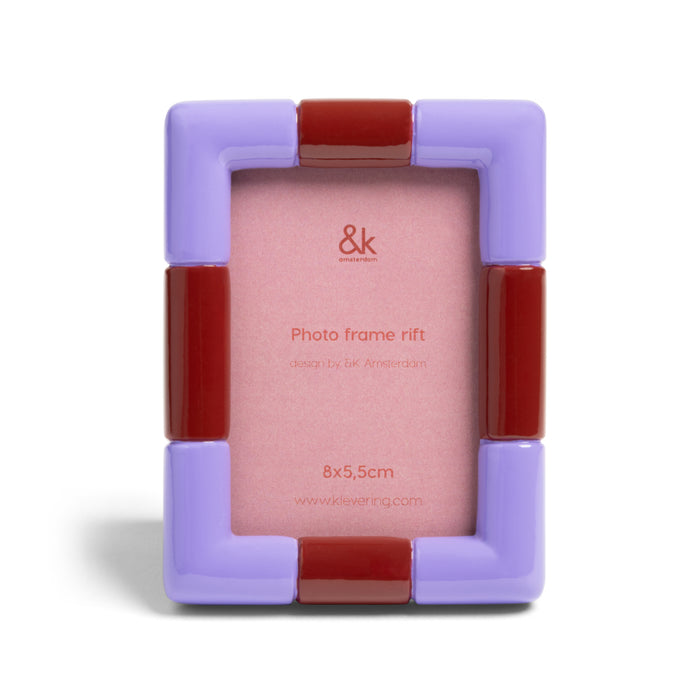 Rift Rectangle Lilac frame with glossy lilac segments and rust-red blocks by &Klevering.