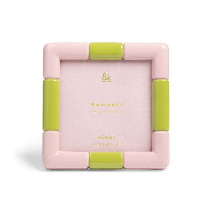 Rift Square Pink frame by &Klevering with glossy segmented border.
