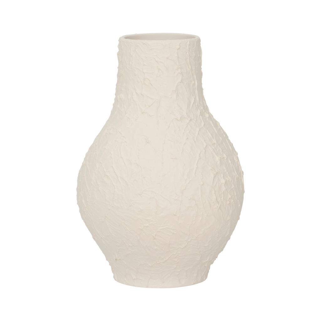Risa curved vase in almond white with a spatula texture, by Urban Nature Culture