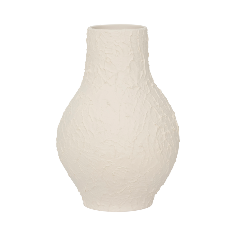 Risa curved vase in almond white with a spatula texture, by Urban Nature Culture