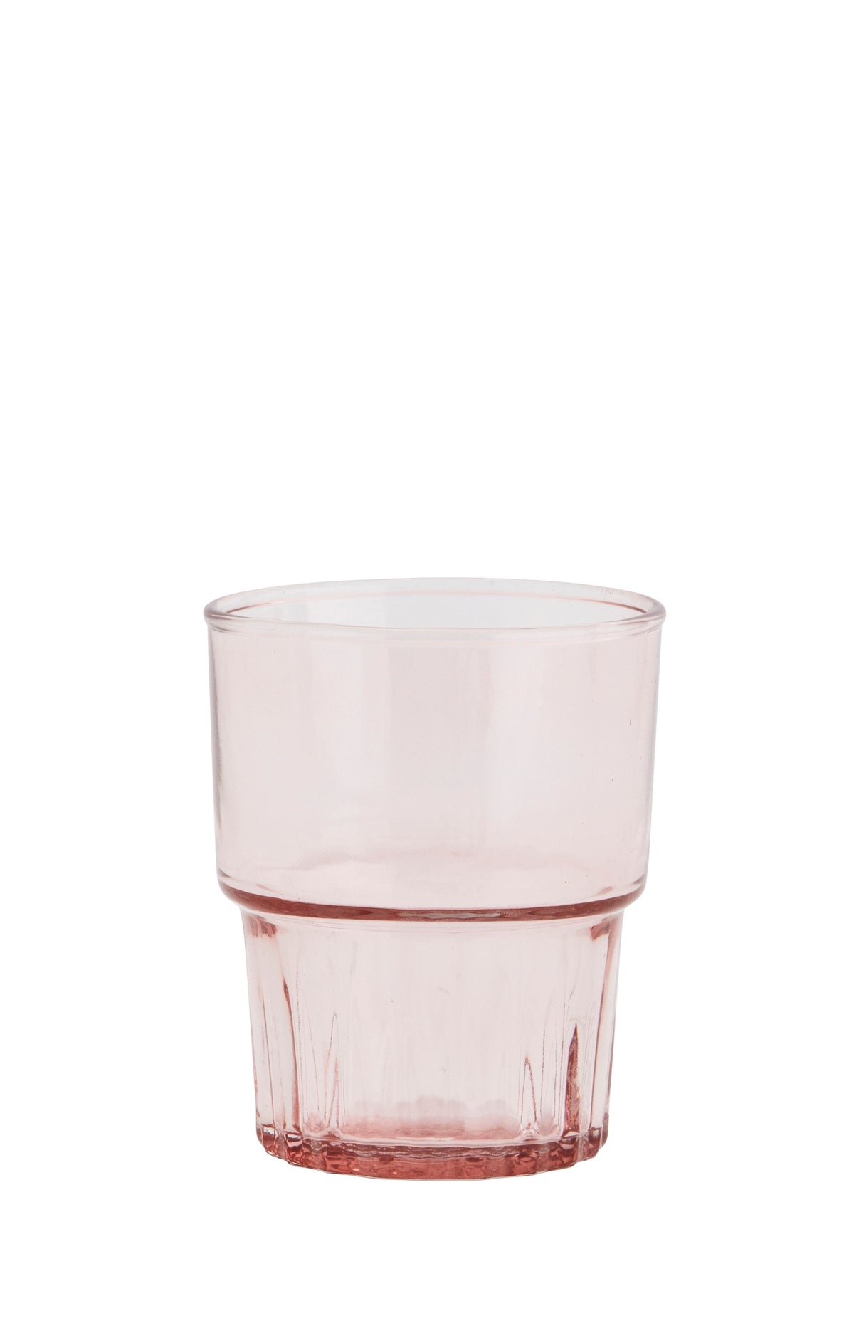 rose pink drinking glass with fluted lower half
