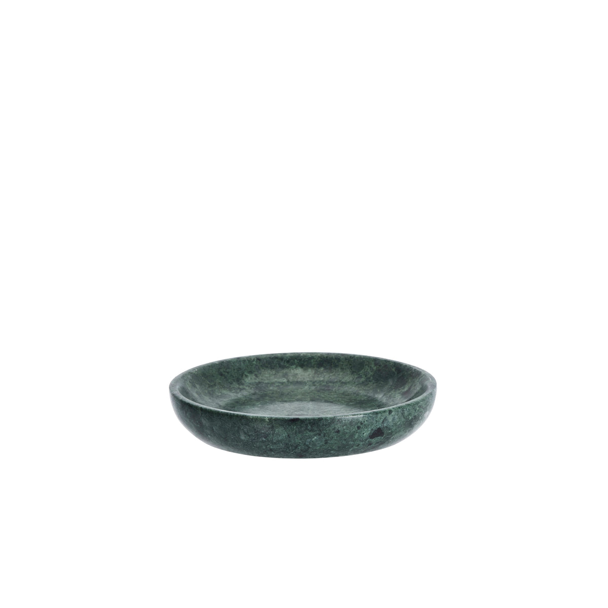 round dark green marble tray side profile showing depth and polished edges
