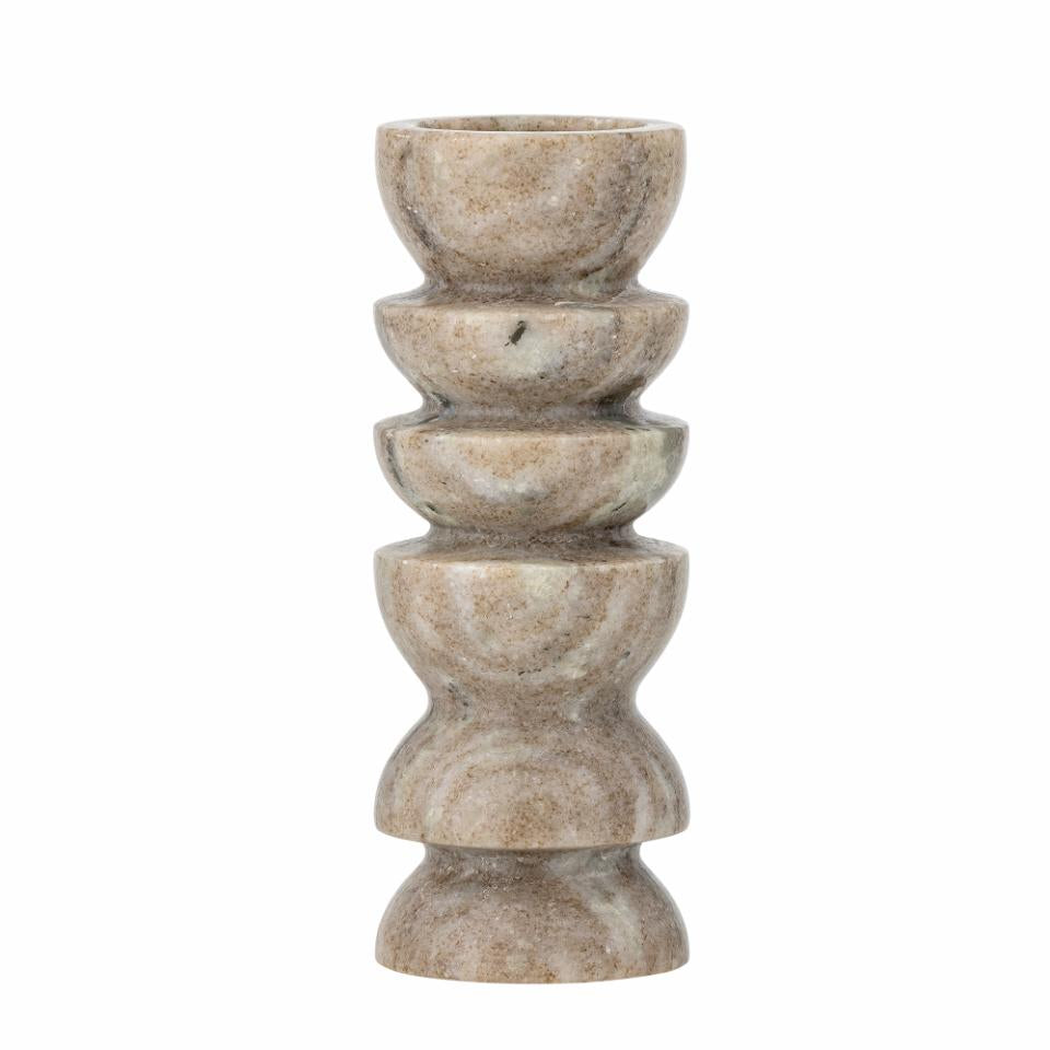 Natural stone candle holder with curved stacked form